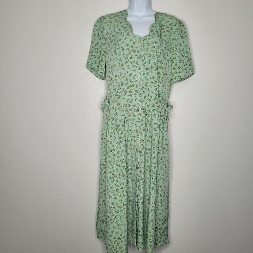 Vintage 90s green feminine modest floral tradwife side tie midi maxi dress 10